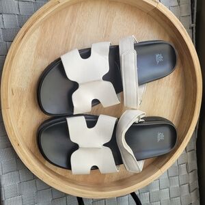 White Leather Slide Sandals with Back Strap